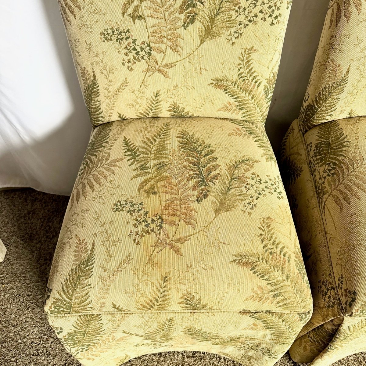 Vintage Regency Boho Green Foliage Skirted Parsons Dining Chairs - Set of 4 - Dolphin & Flamingo