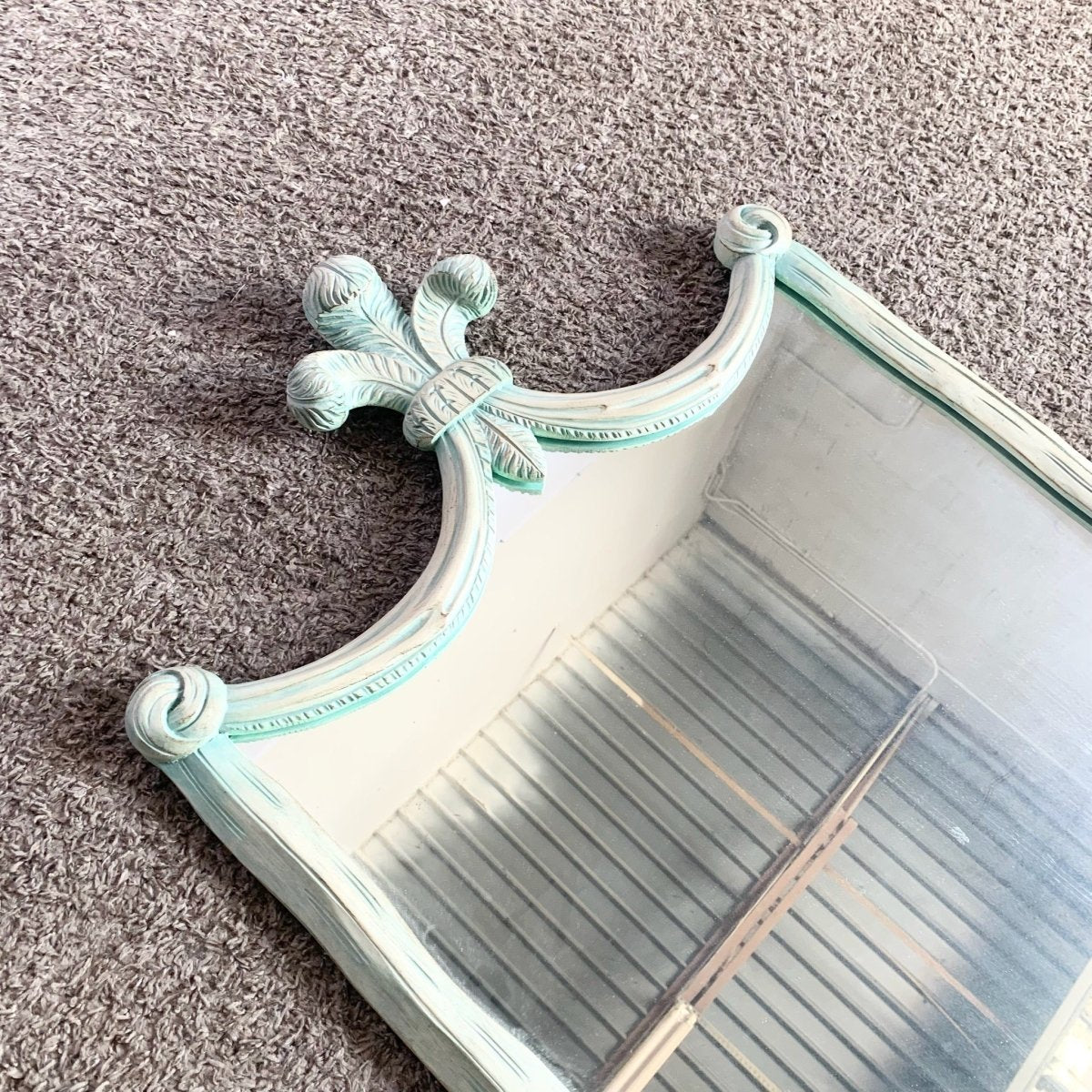 Vintage Regency Painted Green Wooden Mirror - Dolphin & Flamingo