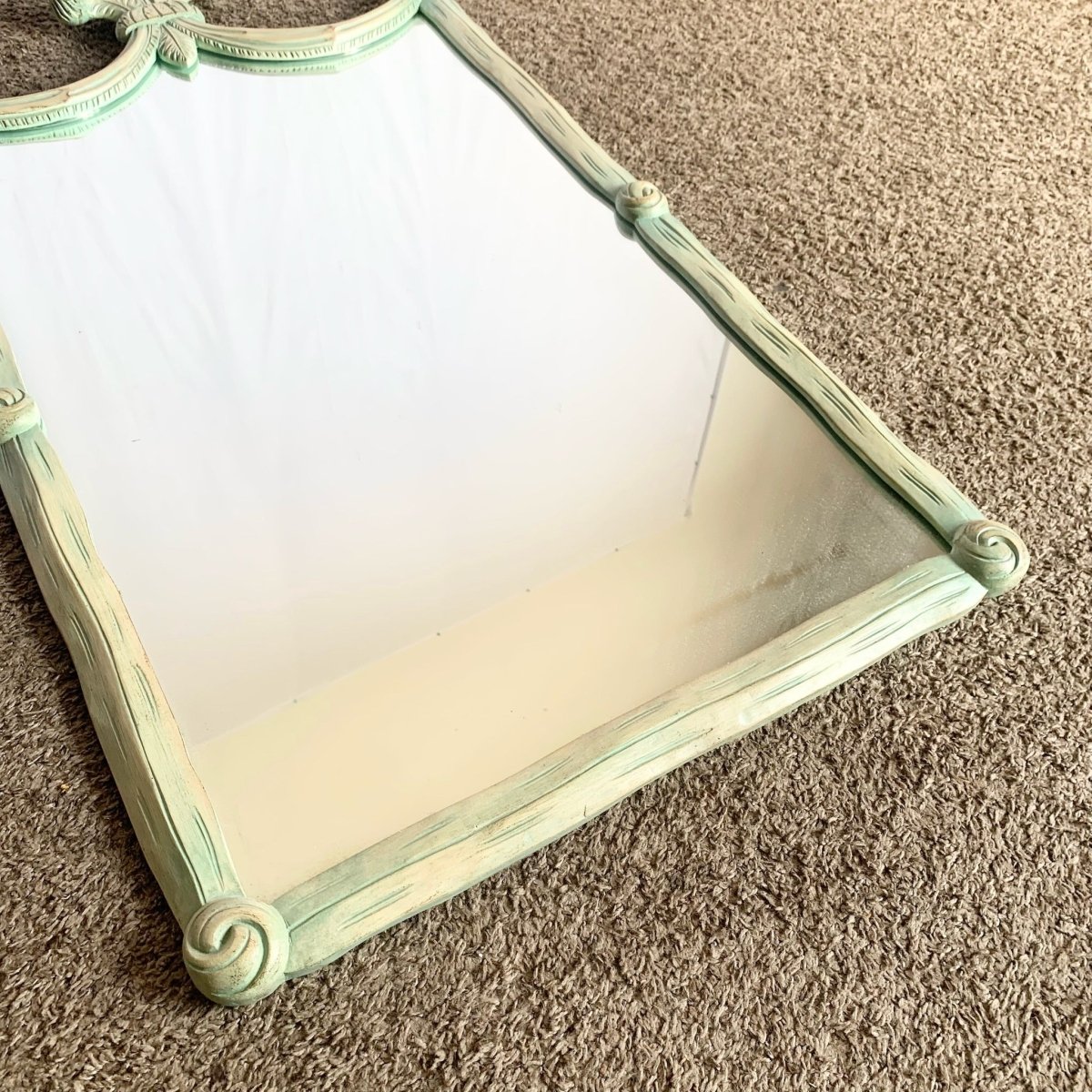 Vintage Regency Painted Green Wooden Mirror - Dolphin & Flamingo
