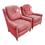 Vintage Regency Red Leopard Print Lounge Chairs by Sherrill Furniture Dolphin & Flamingo