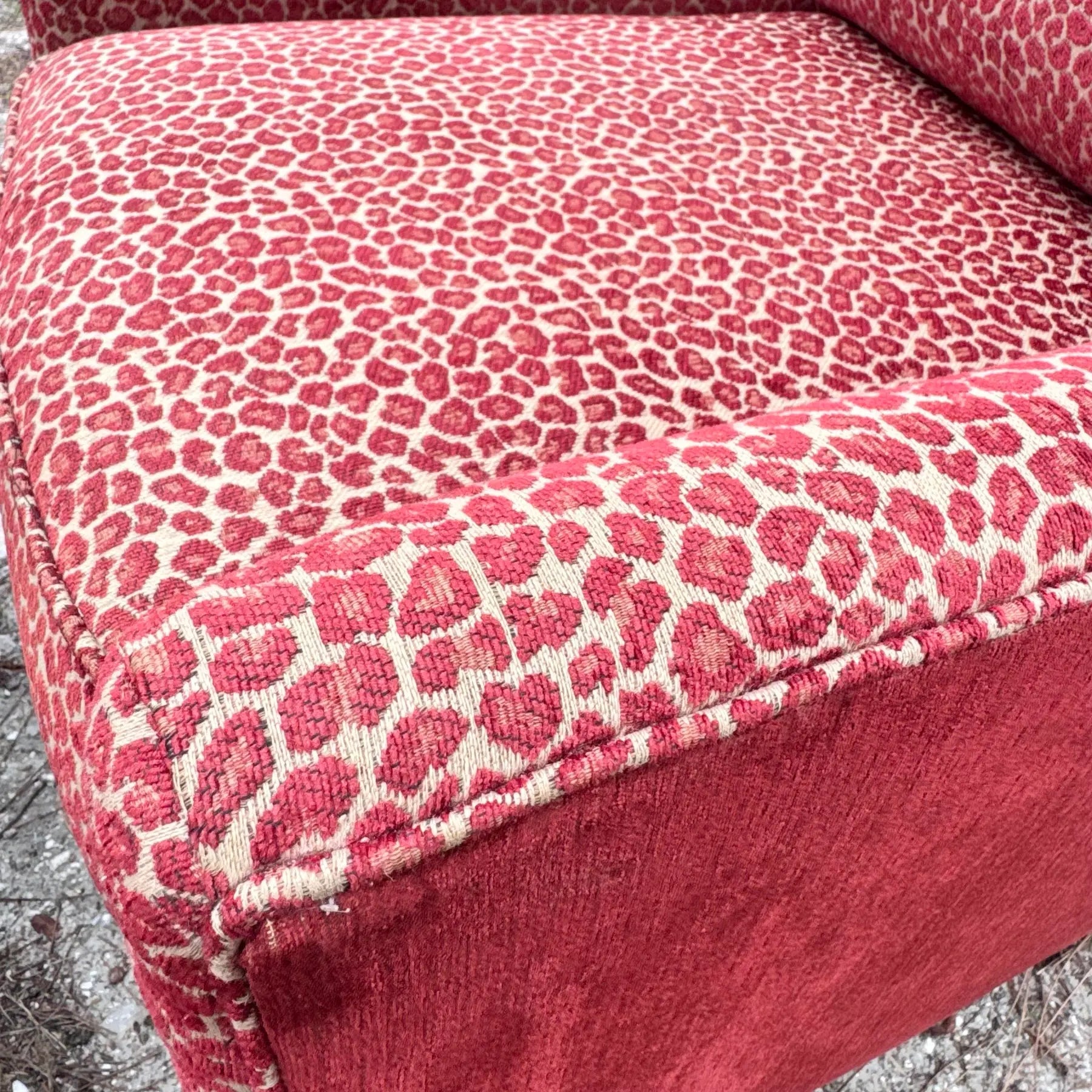 Vintage Regency Red Leopard Print Lounge Chairs by Sherrill Furniture Dolphin & Flamingo