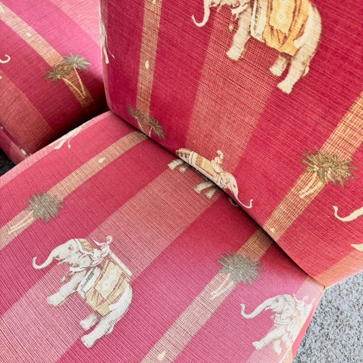 Vintage Regency Red Skirted Elephant Parsons Dining Chairs - Set of 6 - Dolphin & Flamingo