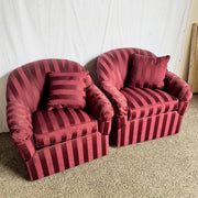 Vintage Regency Red Striped Swivel Lounge Chairs by Ethan Allen - A Pair - Dolphin & Flamingo