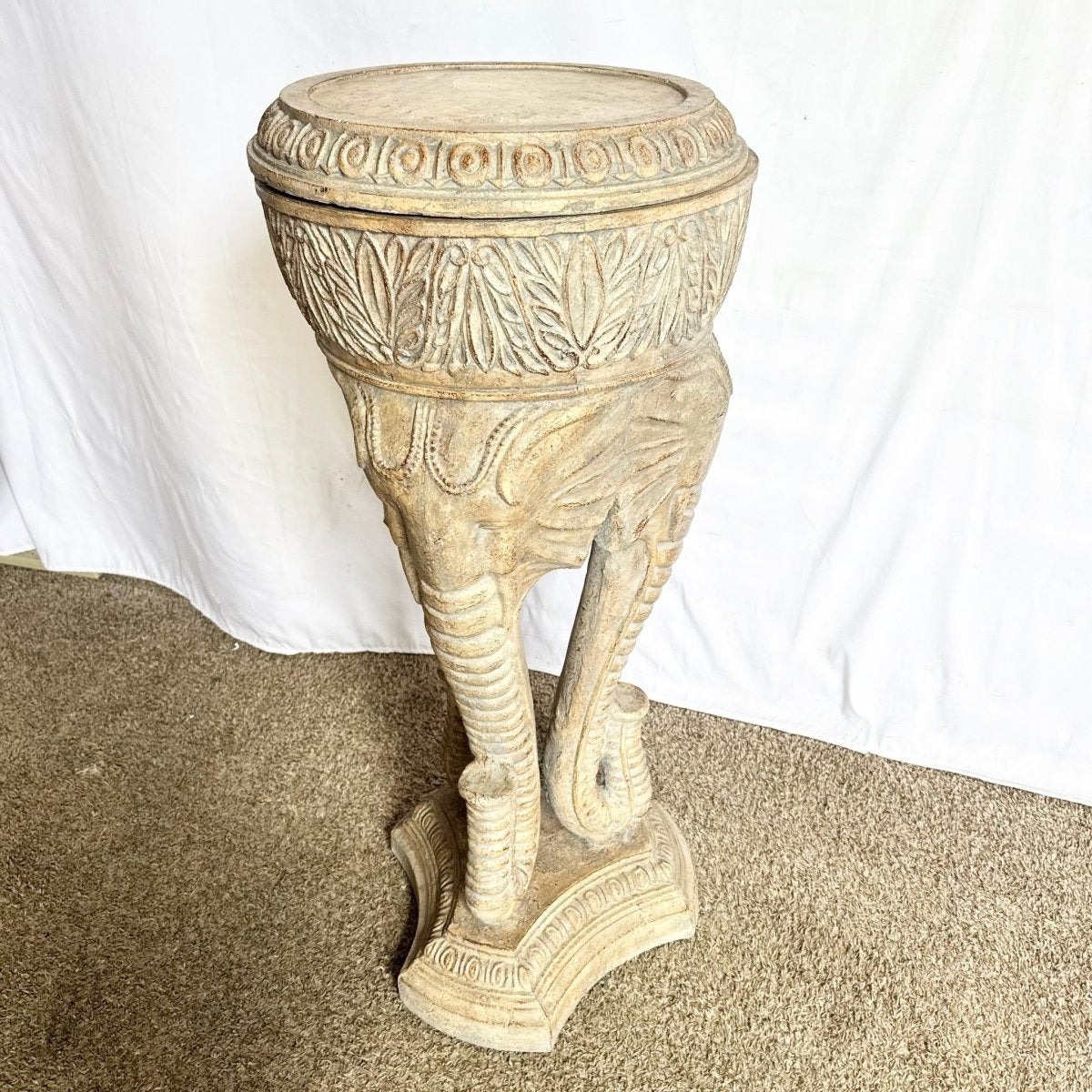 Vintage Regency Three Elephant Plant Stand/Pedestal - Dolphin & Flamingo
