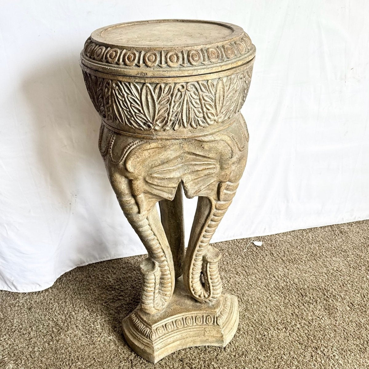 Vintage Regency Three Elephant Plant Stand/Pedestal - Dolphin & Flamingo
