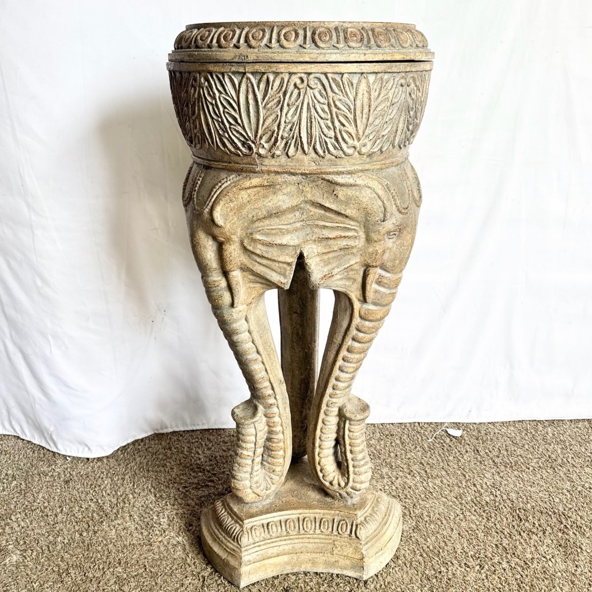 Vintage Regency Three Elephant Plant Stand/Pedestal - Dolphin & Flamingo