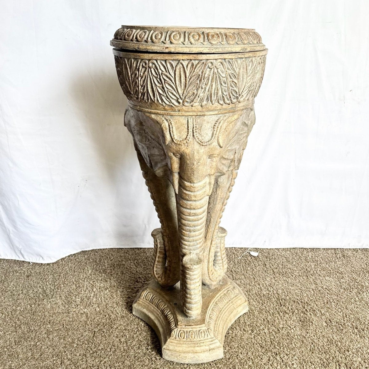 Vintage Regency Three Elephant Plant Stand/Pedestal - Dolphin & Flamingo