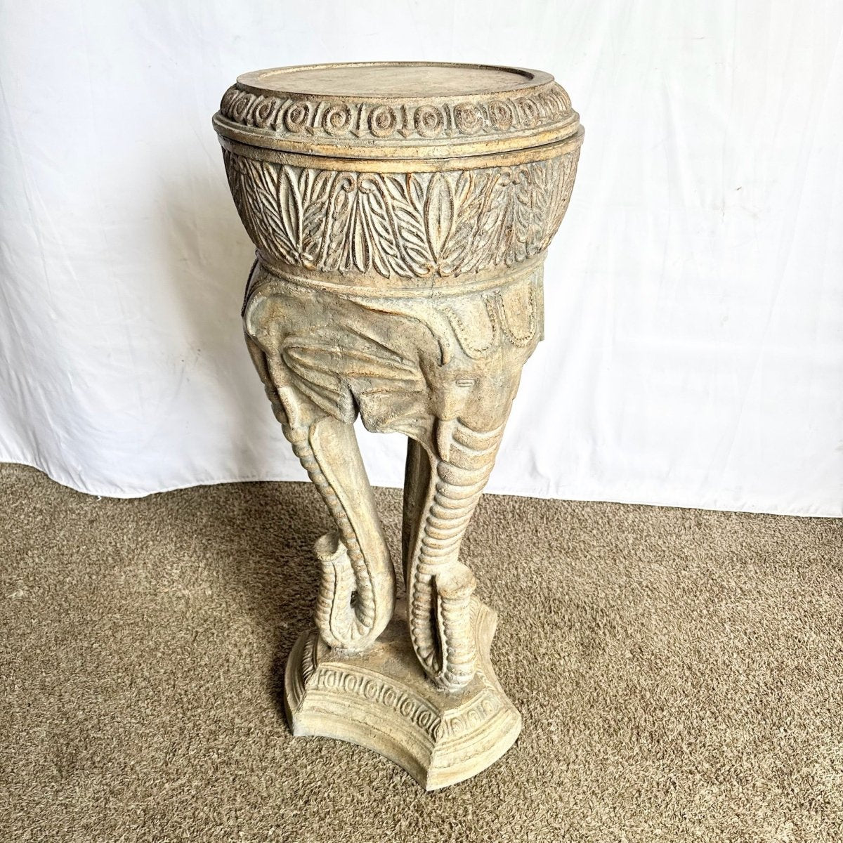Vintage Regency Three Elephant Plant Stand/Pedestal - Dolphin & Flamingo