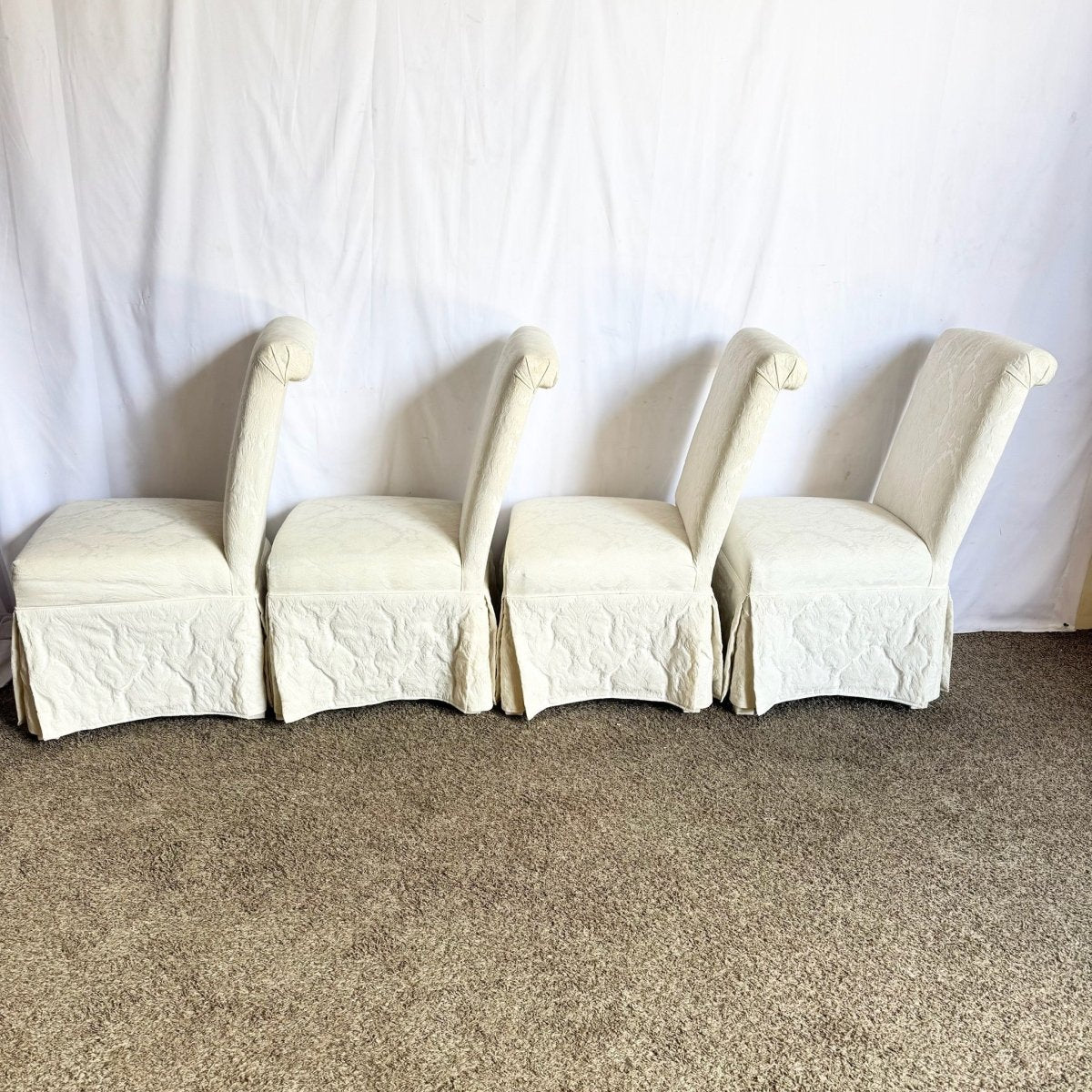Vintage Regency White Skirted Parsons Dining Chairs - Set of 4 - Dolphin & Flamingo