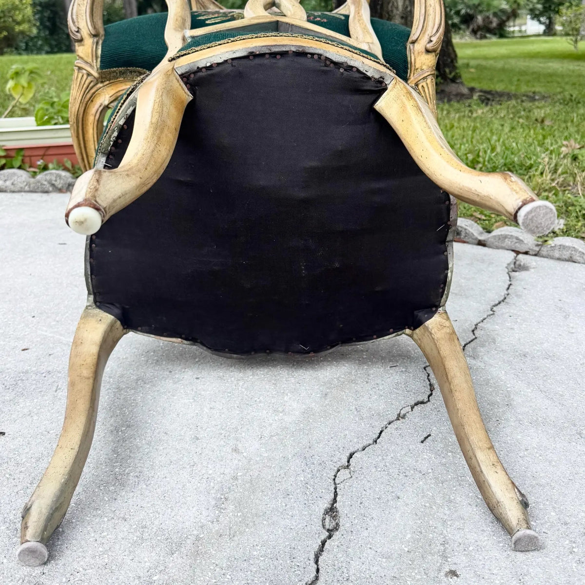 Vintage Rococo Style Wooden Floral Needlepoint Dining Chairs - Set of 5 - Dolphin & Flamingo