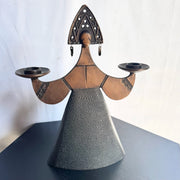 Vintage Russian Bjørn Wiinblad - Style Figural Lady Dress Copper Candle Holders/Candelabra - Dolphin & Flamingo