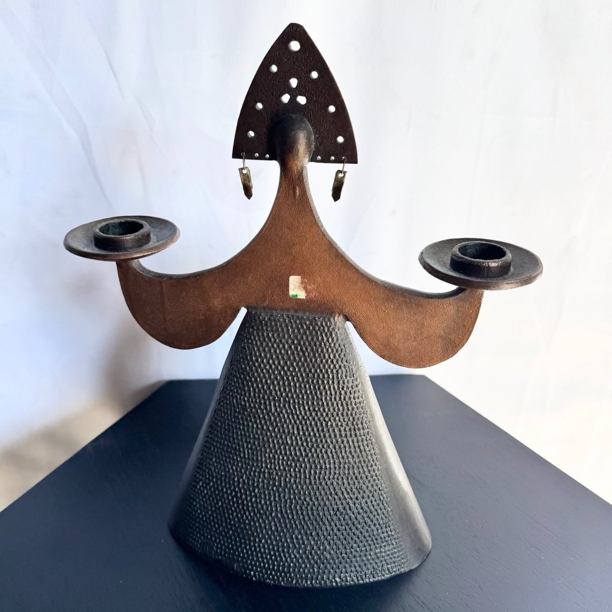 Vintage Russian Bjørn Wiinblad - Style Figural Lady Dress Copper Candle Holders/Candelabra - Dolphin & Flamingo