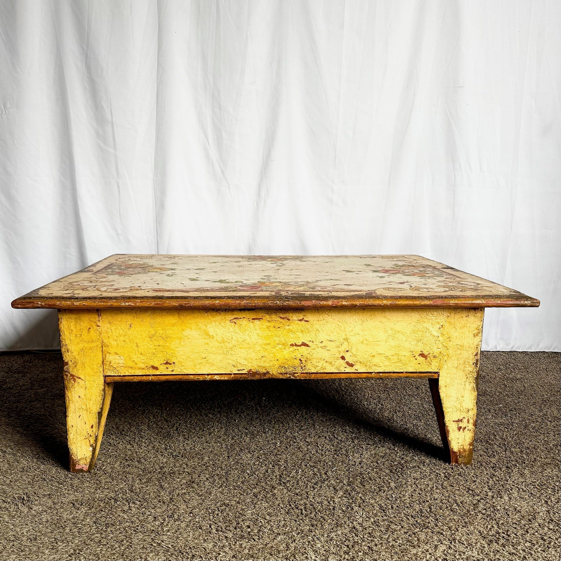 Vintage Rustic Brazilian Painted Coffee Table by Velha Bahia - Dolphin & Flamingo