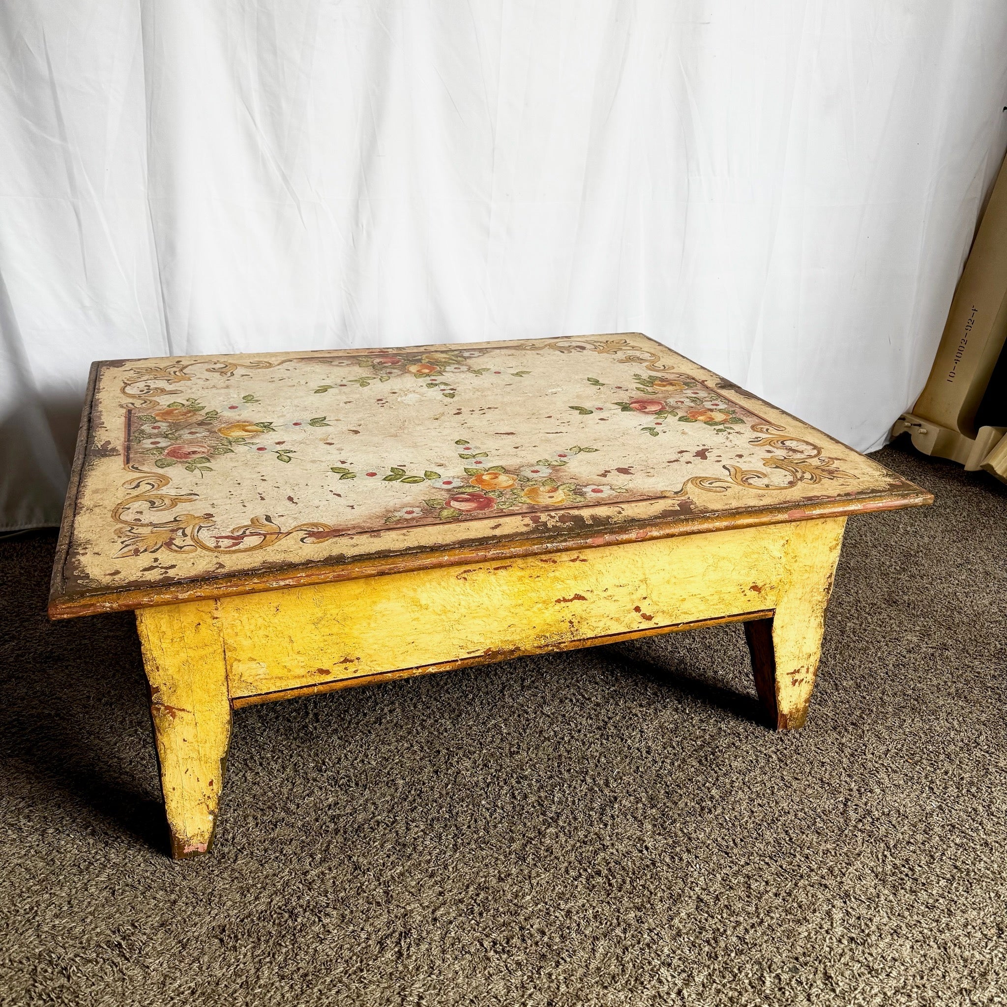 Vintage Rustic Brazilian Painted Coffee Table by Velha Bahia - Dolphin & Flamingo