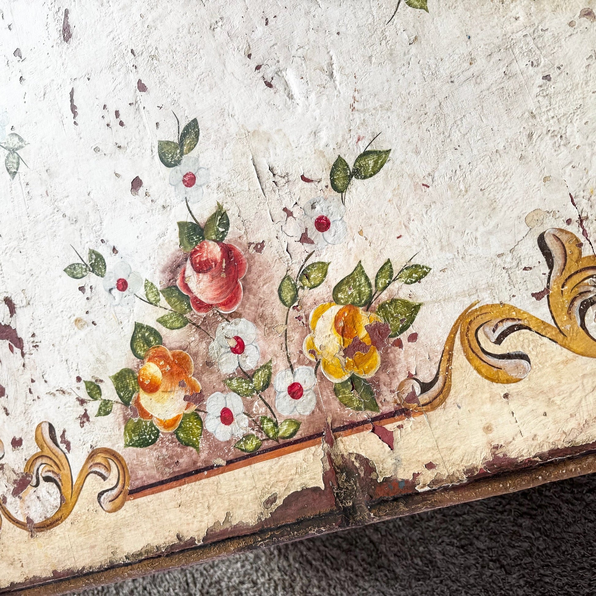 Vintage Rustic Brazilian Painted Coffee Table by Velha Bahia - Dolphin & Flamingo