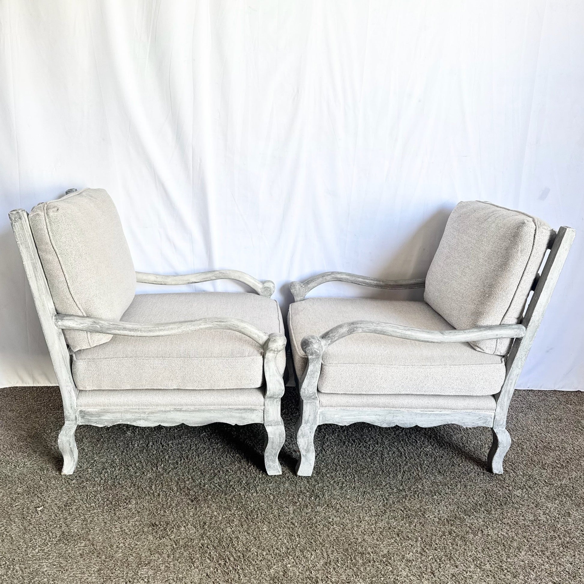 Vintage Rustic Silver Wooden Arm Chairs - A Pair - Dolphin & Flamingo