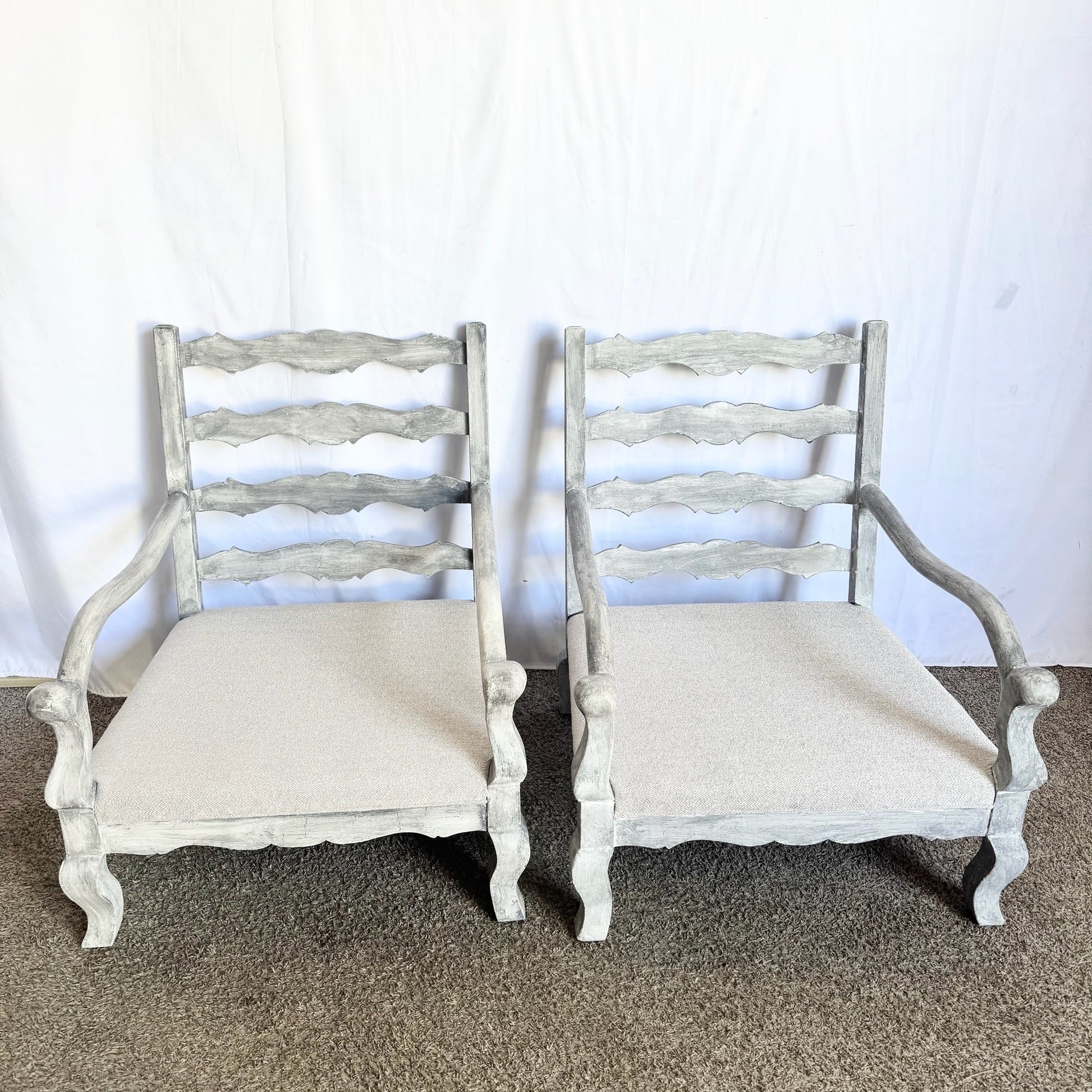 Vintage Rustic Silver Wooden Arm Chairs - A Pair - Dolphin & Flamingo