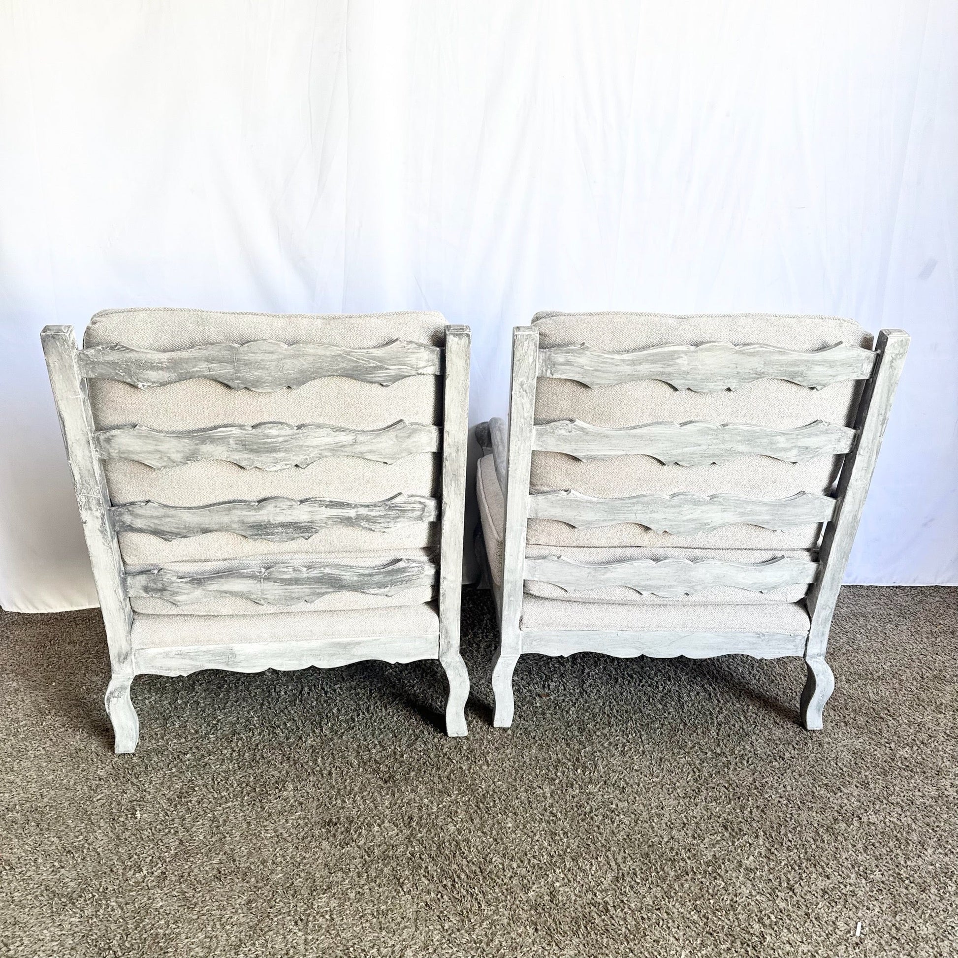 Vintage Rustic Silver Wooden Arm Chairs - A Pair - Dolphin & Flamingo