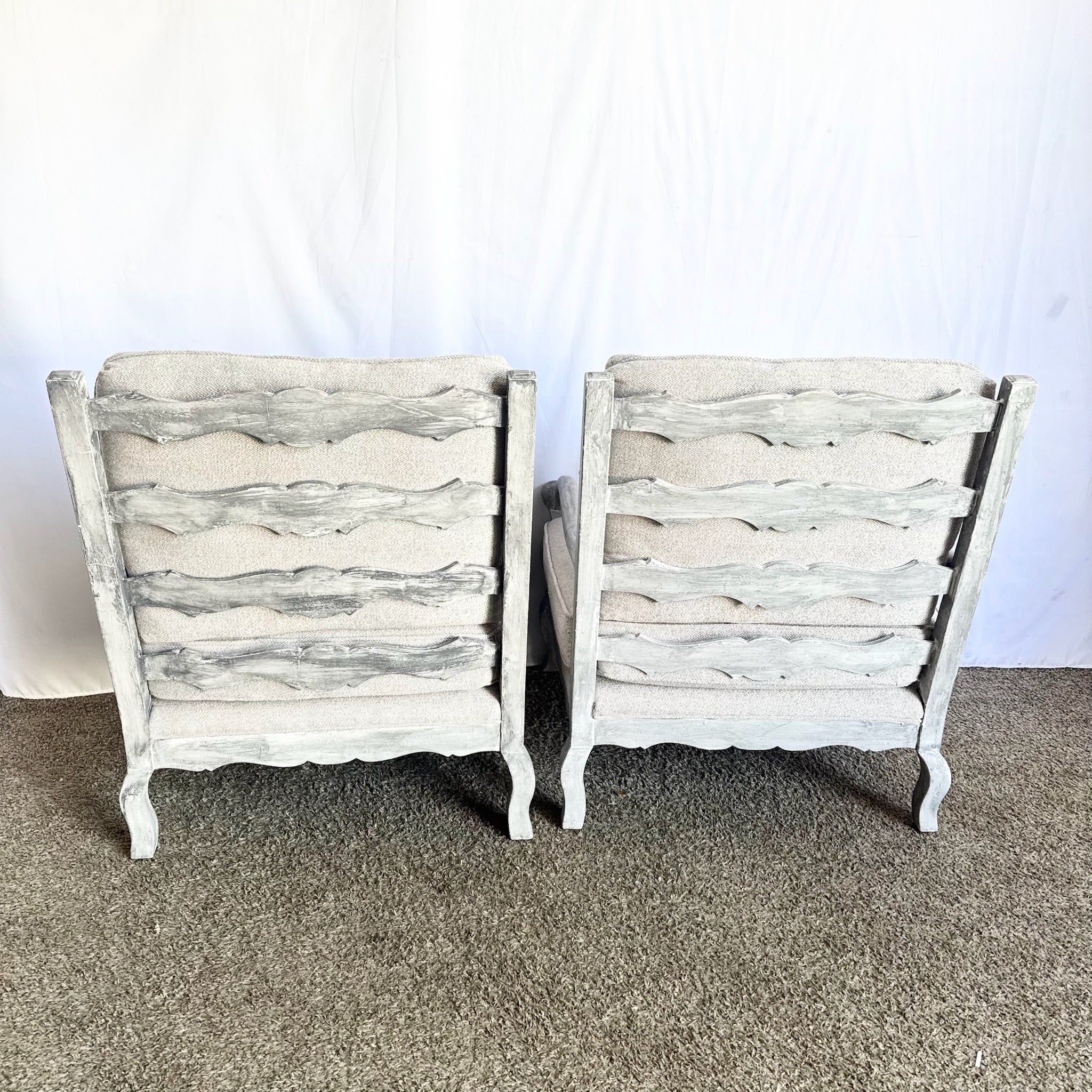 Vintage Rustic Silver Wooden Arm Chairs - A Pair - Dolphin & Flamingo