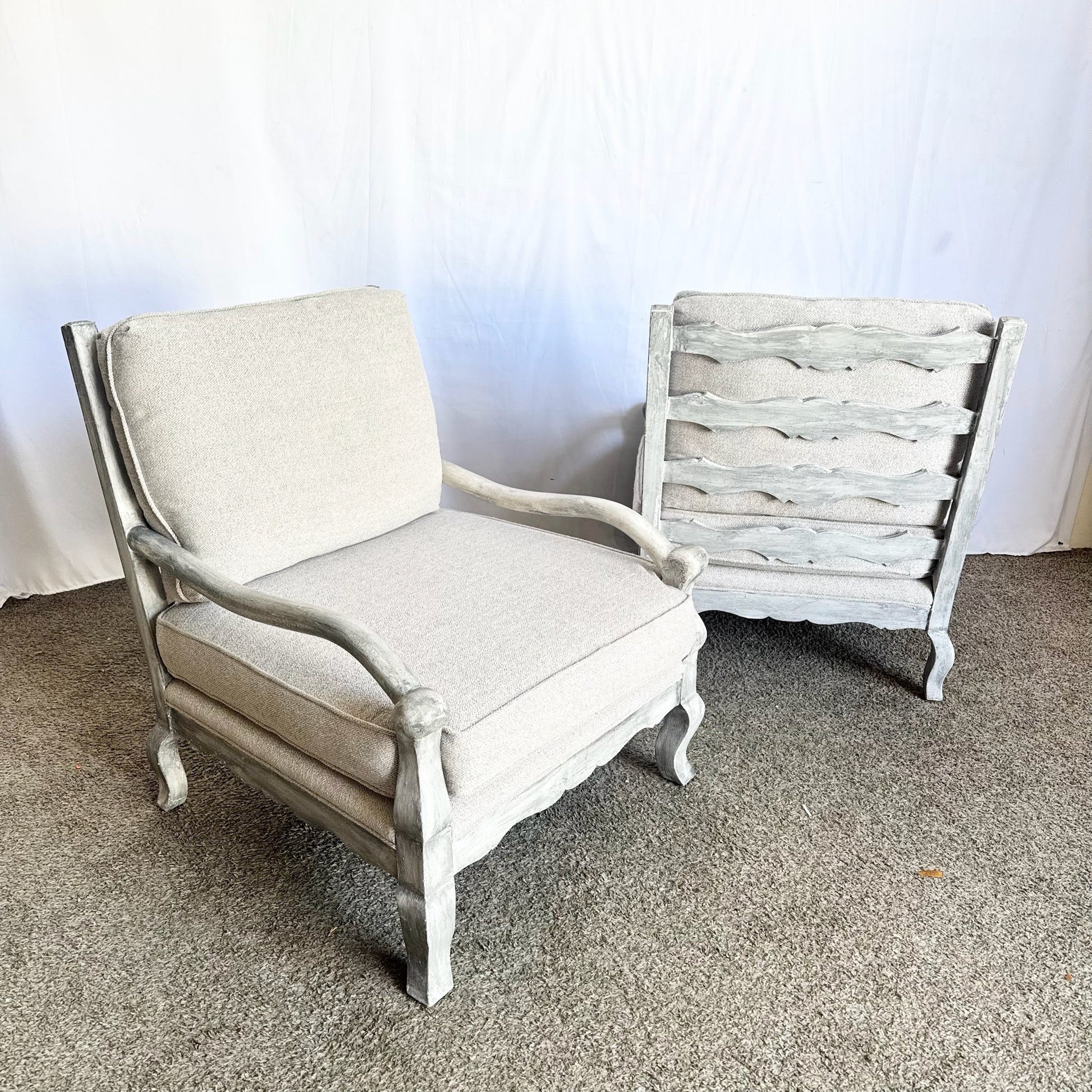 Vintage Rustic Silver Wooden Arm Chairs - A Pair - Dolphin & Flamingo