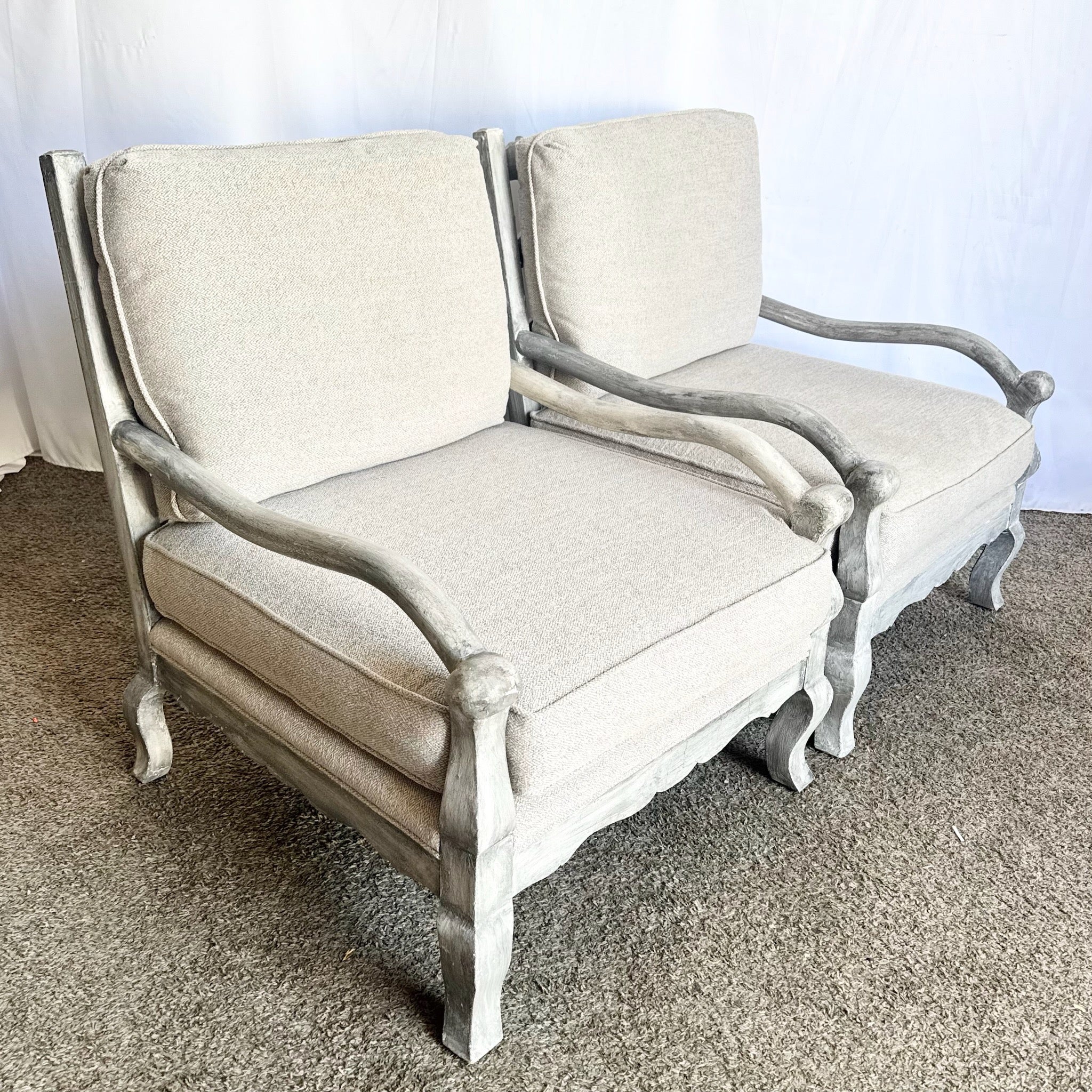 Vintage Rustic Silver Wooden Arm Chairs - A Pair - Dolphin & Flamingo