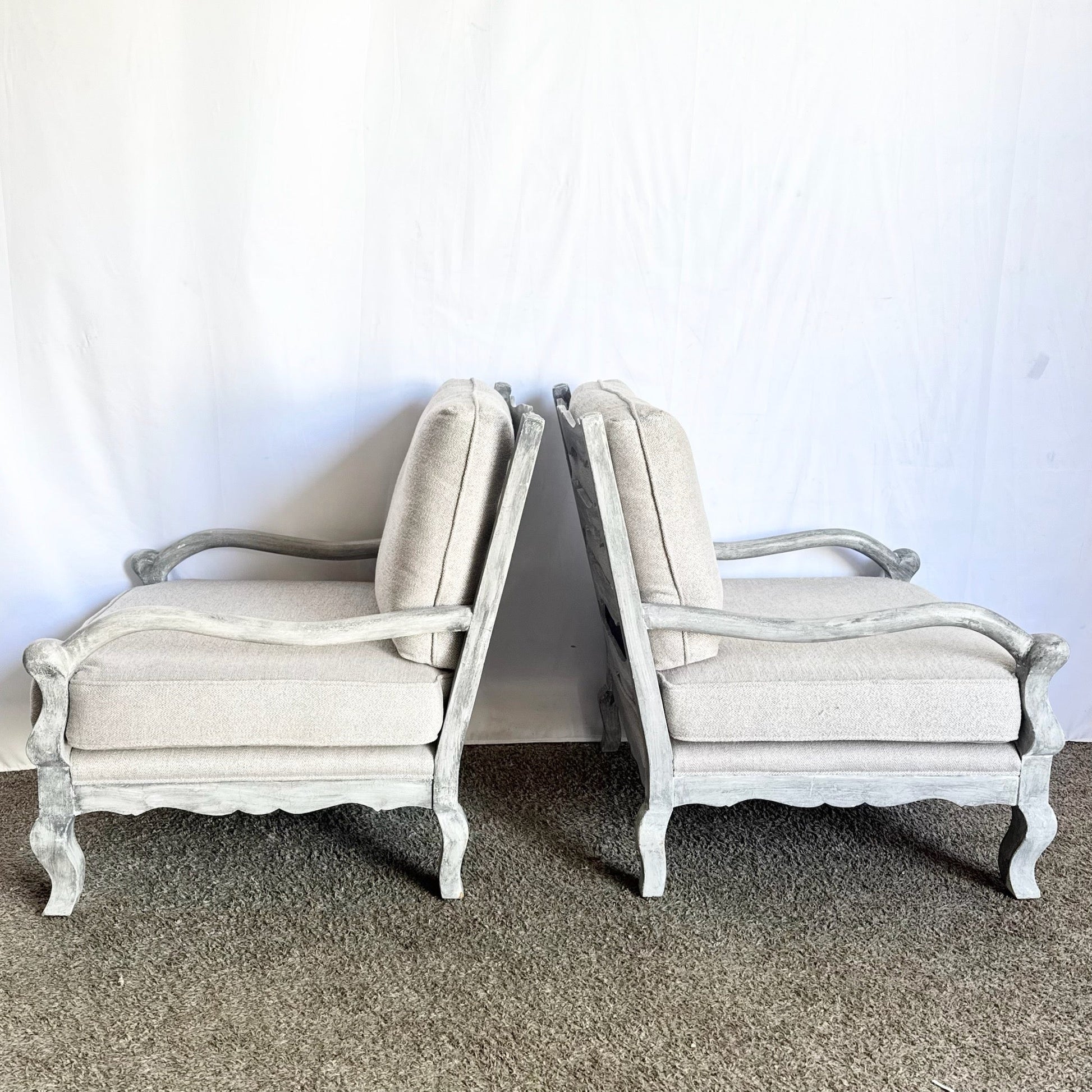Vintage Rustic Silver Wooden Arm Chairs - A Pair - Dolphin & Flamingo