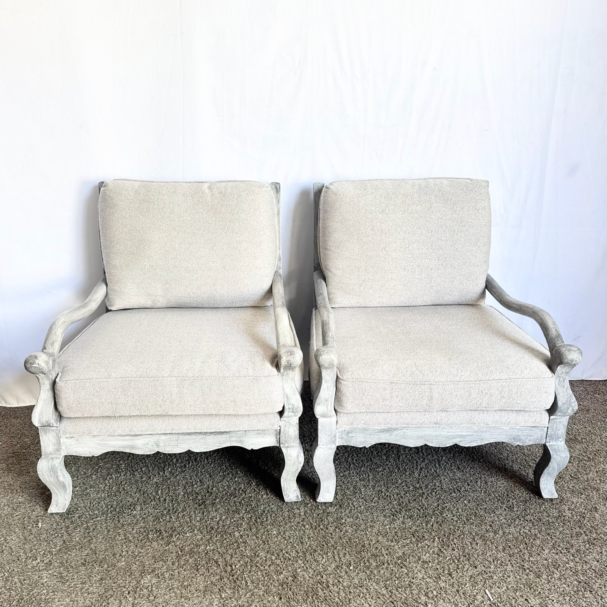 Vintage Rustic Silver Wooden Arm Chairs - A Pair - Dolphin & Flamingo
