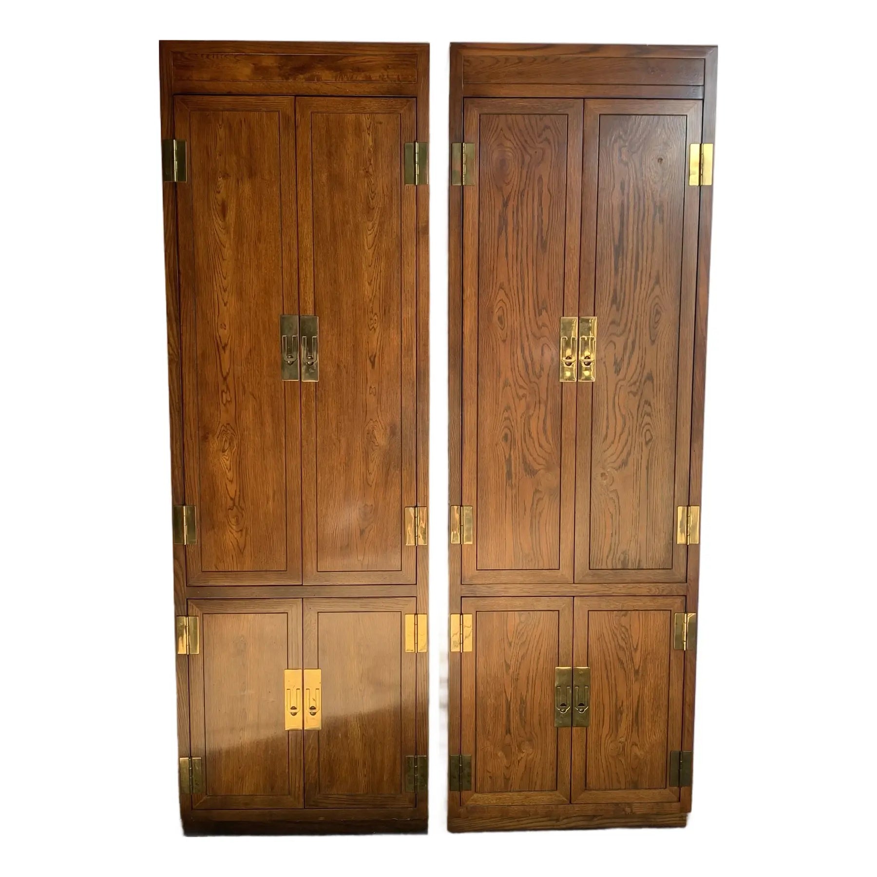 Vintage “Scene One” Campaign Tall Cabinets by Henredon - A Pair