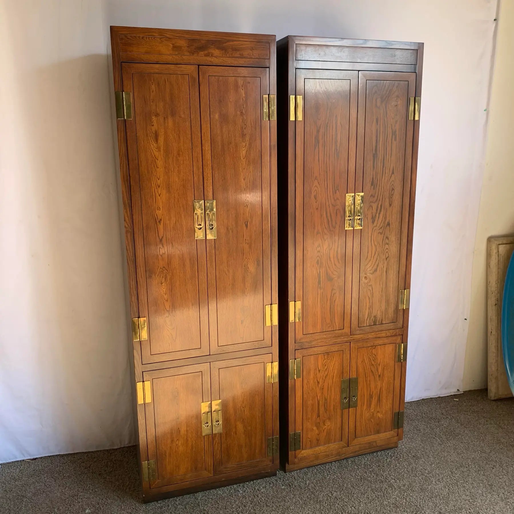 Vintage “Scene One” Campaign Tall Cabinets by Henredon - A Pair