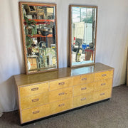 Vintage “Scene Two” Blonde Burlwood Dresser With Mirrors by Henredon - Dolphin & Flamingo