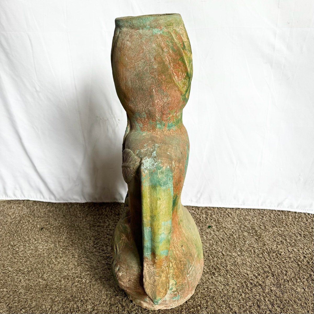 Vintage Sculpted Female Form Ceramic Vase With Sunflower and Leaf Motif - Dolphin & Flamingo