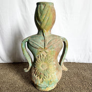 Vintage Sculpted Female Form Ceramic Vase With Sunflower and Leaf Motif - Dolphin & Flamingo