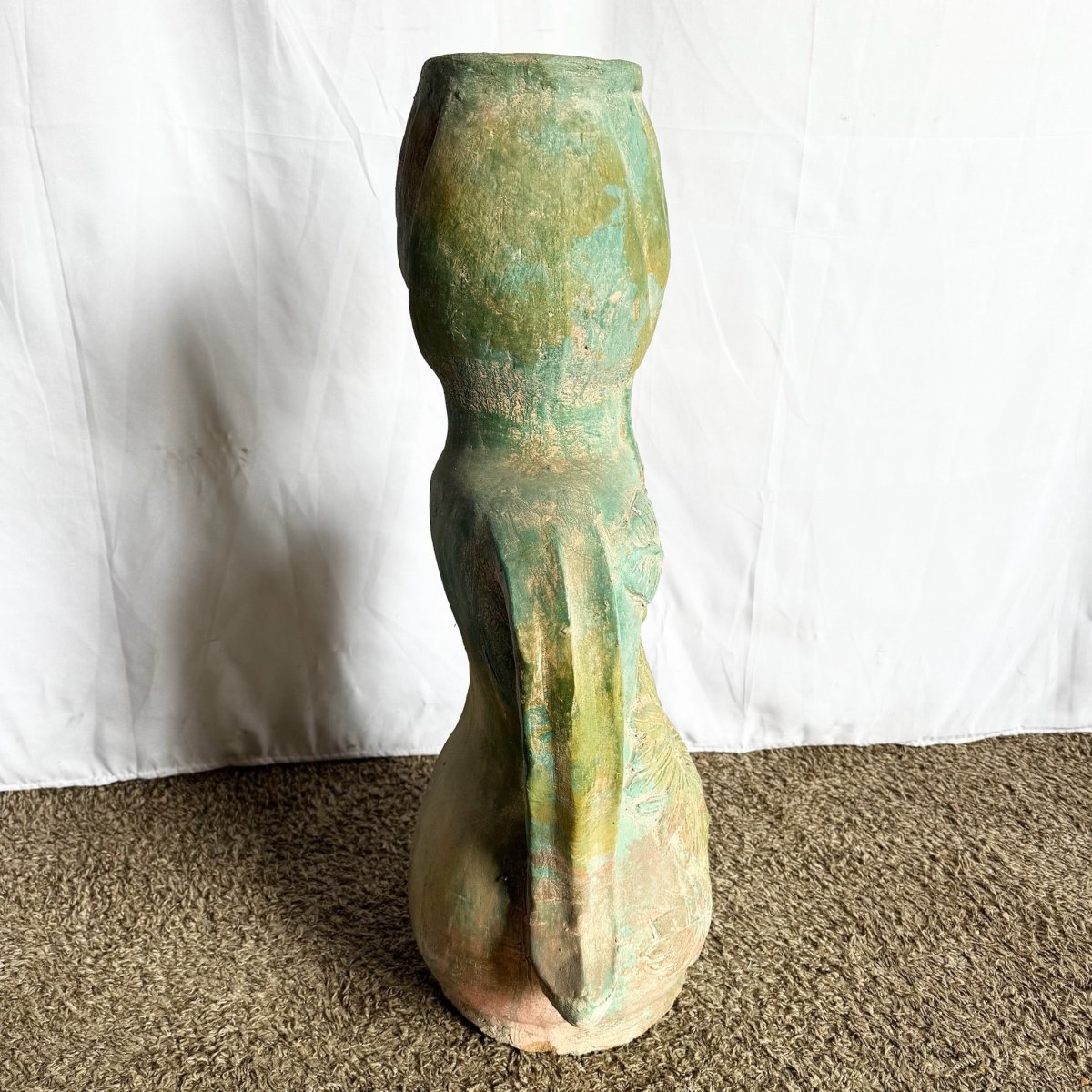Vintage Sculpted Female Form Ceramic Vase With Sunflower and Leaf Motif - Dolphin & Flamingo