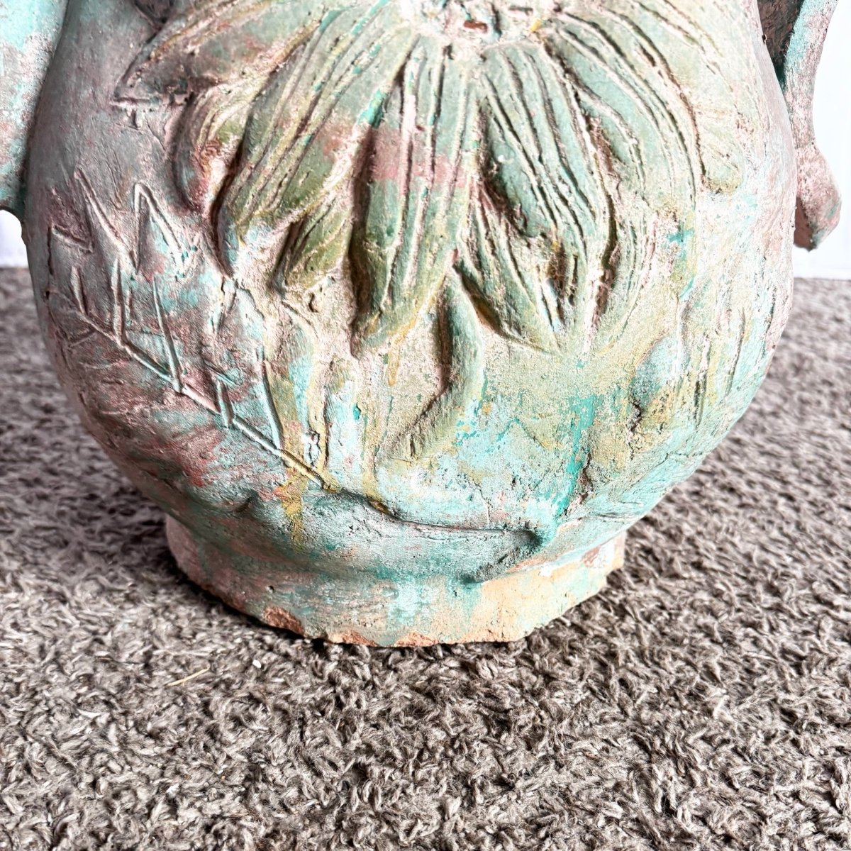 Vintage Sculpted Female Form Ceramic Vase With Sunflower and Leaf Motif - Dolphin & Flamingo