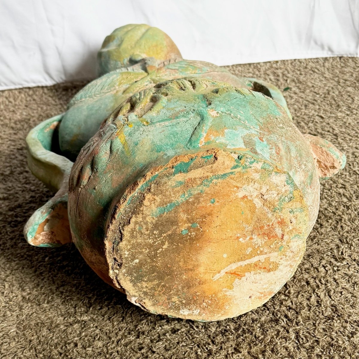 Vintage Sculpted Female Form Ceramic Vase With Sunflower and Leaf Motif - Dolphin & Flamingo