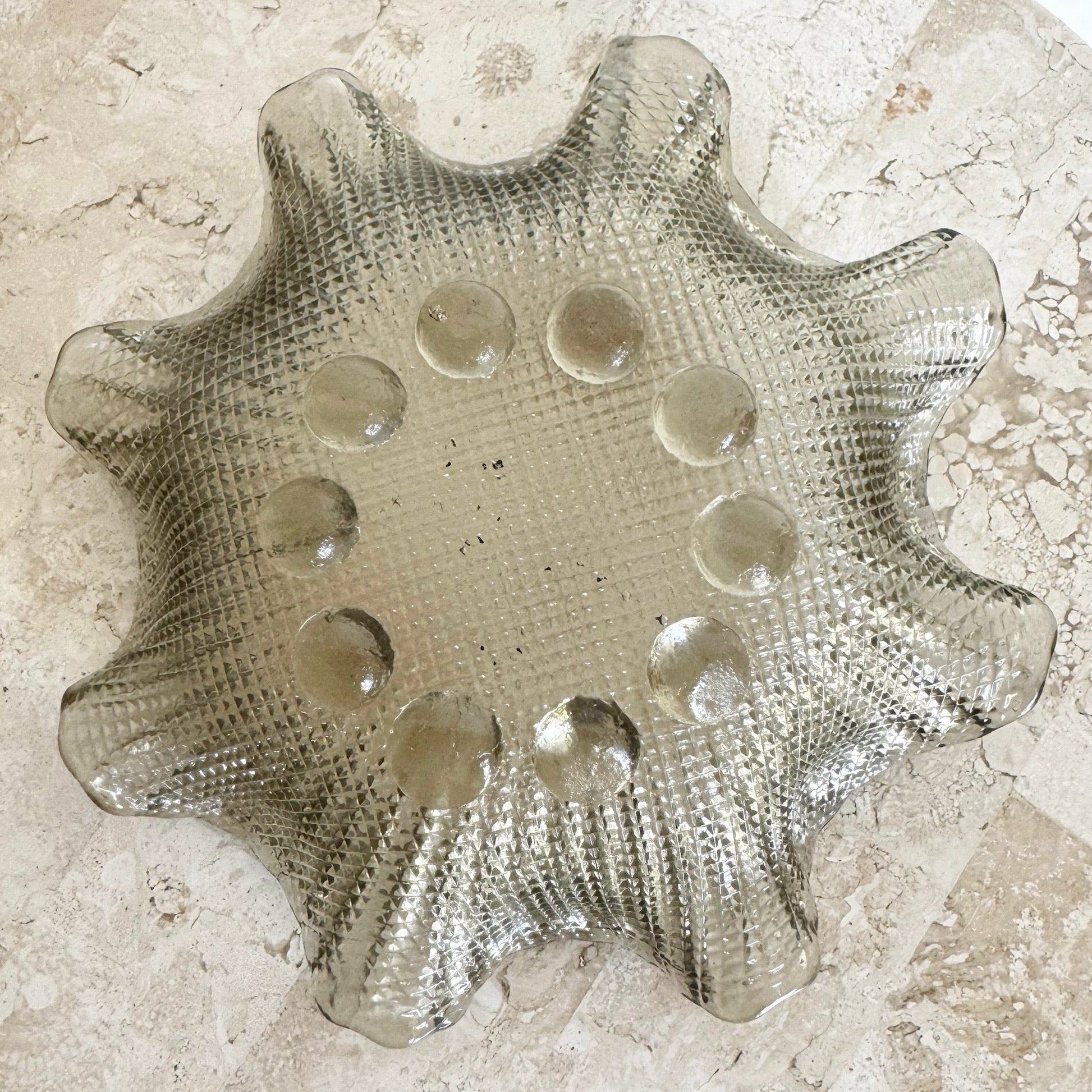 Vintage Smoked Glass Dish/Catchall - Dolphin & Flamingo