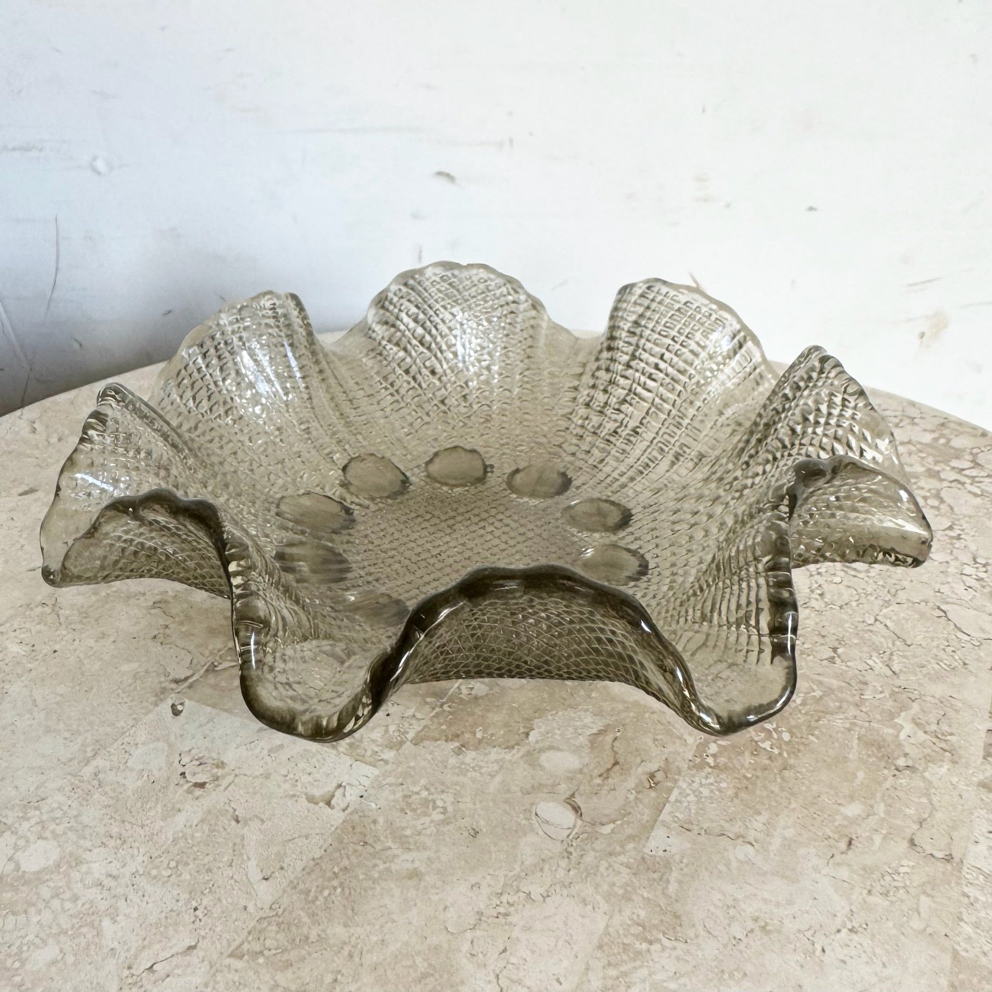Vintage Smoked Glass Dish/Catchall - Dolphin & Flamingo