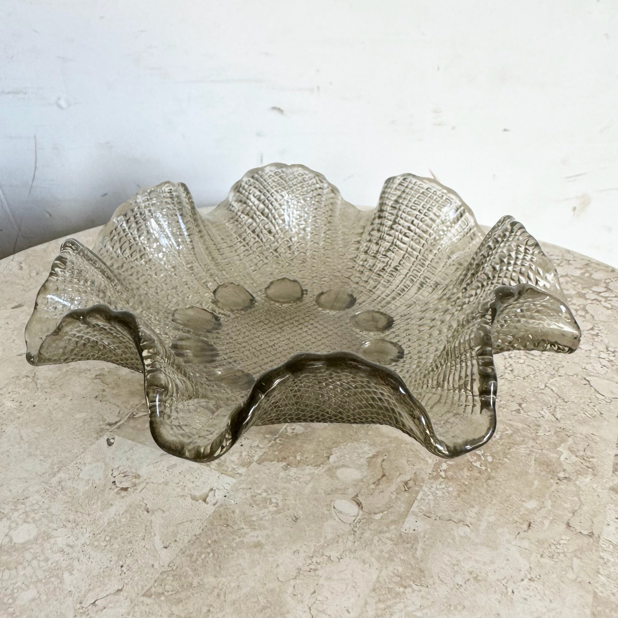 Vintage Smoked Glass Dish/Catchall - Dolphin & Flamingo