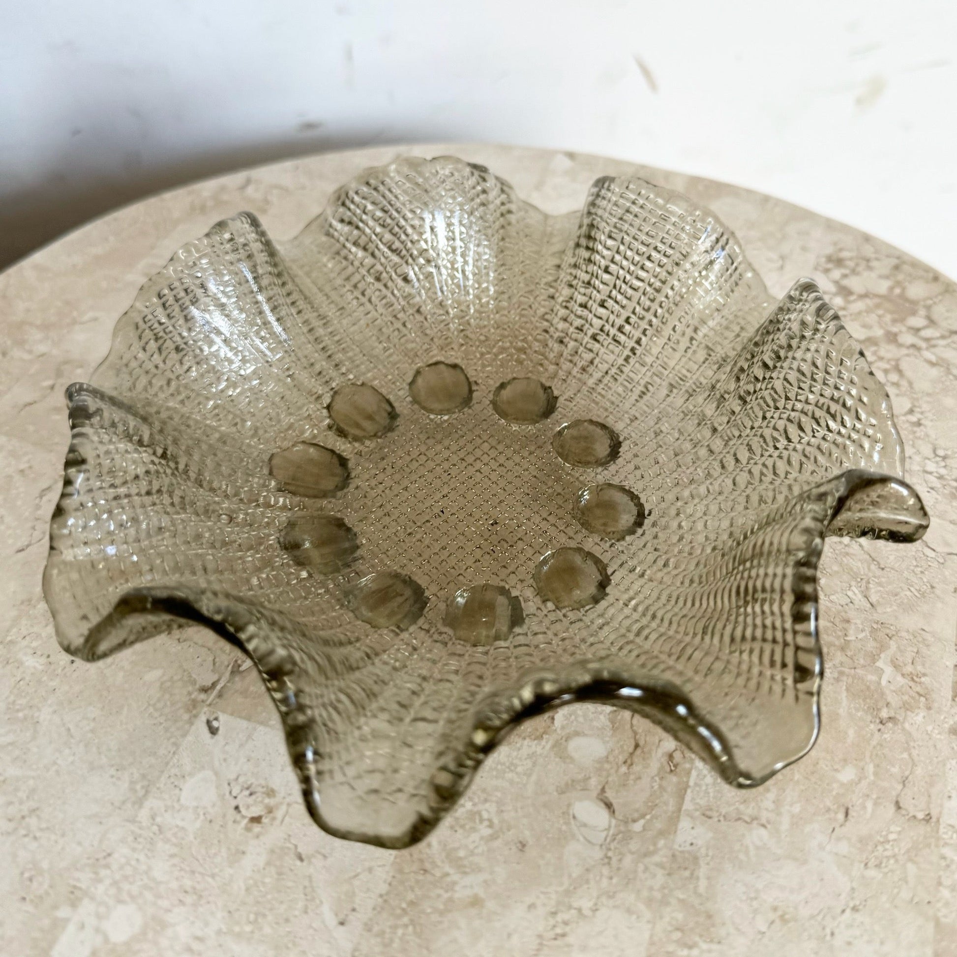 Vintage Smoked Glass Dish/Catchall - Dolphin & Flamingo