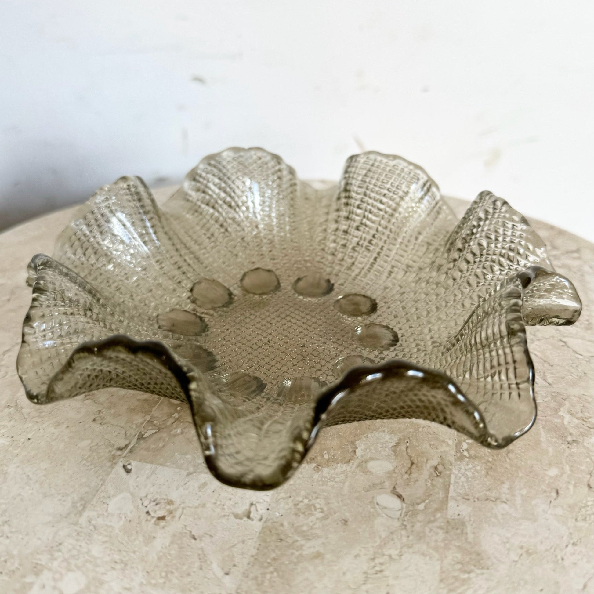 Vintage Smoked Glass Dish/Catchall - Dolphin & Flamingo