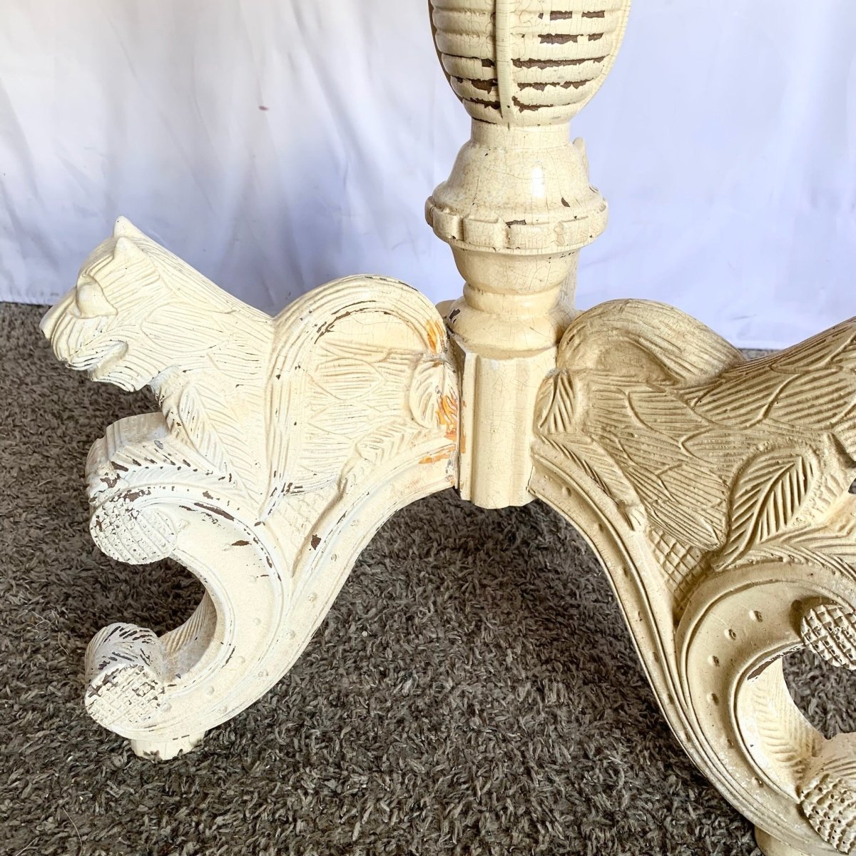 Vintage South East Asian Hand Carved Wooden Table - Dolphin & Flamingo