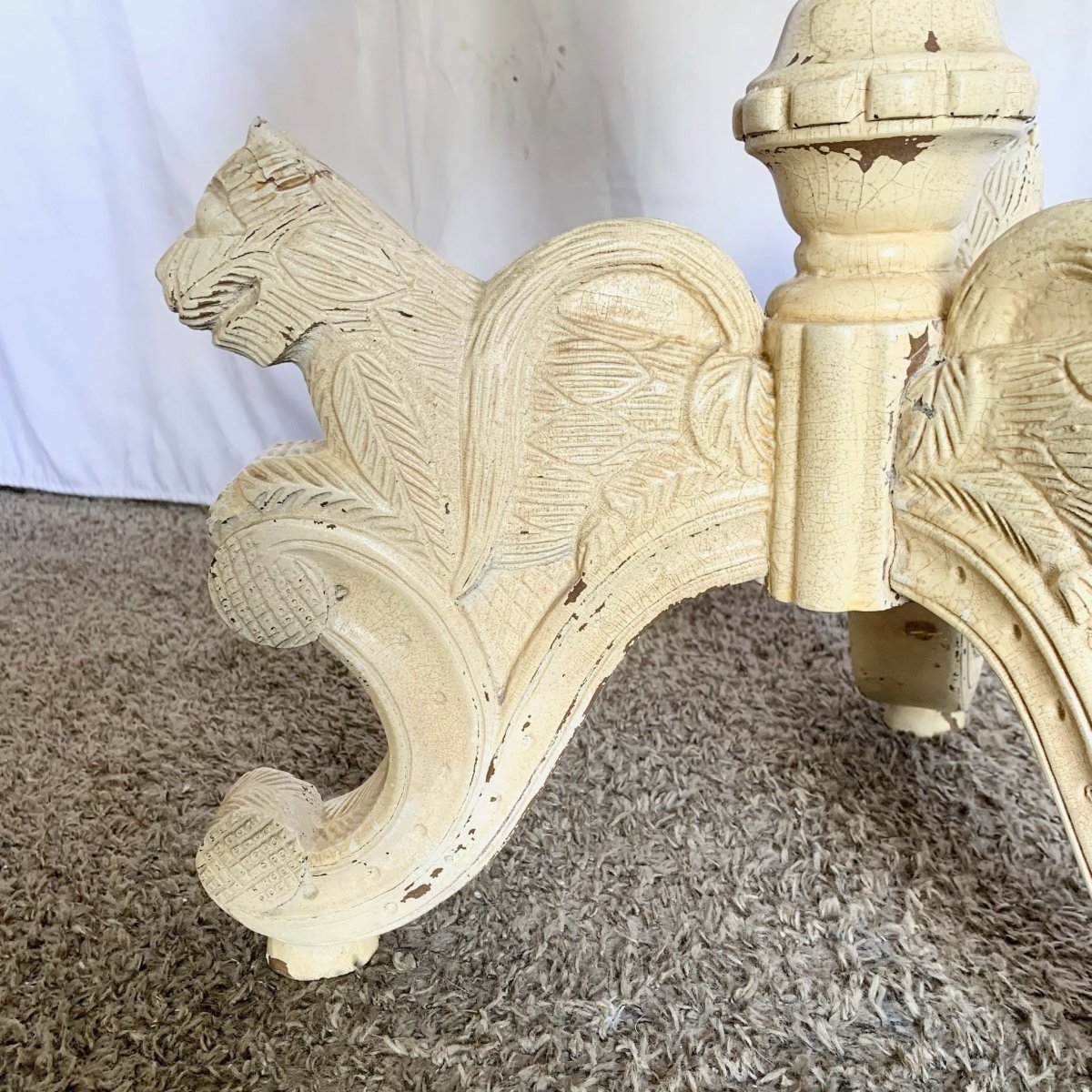 Vintage South East Asian Hand Carved Wooden Table - Dolphin & Flamingo