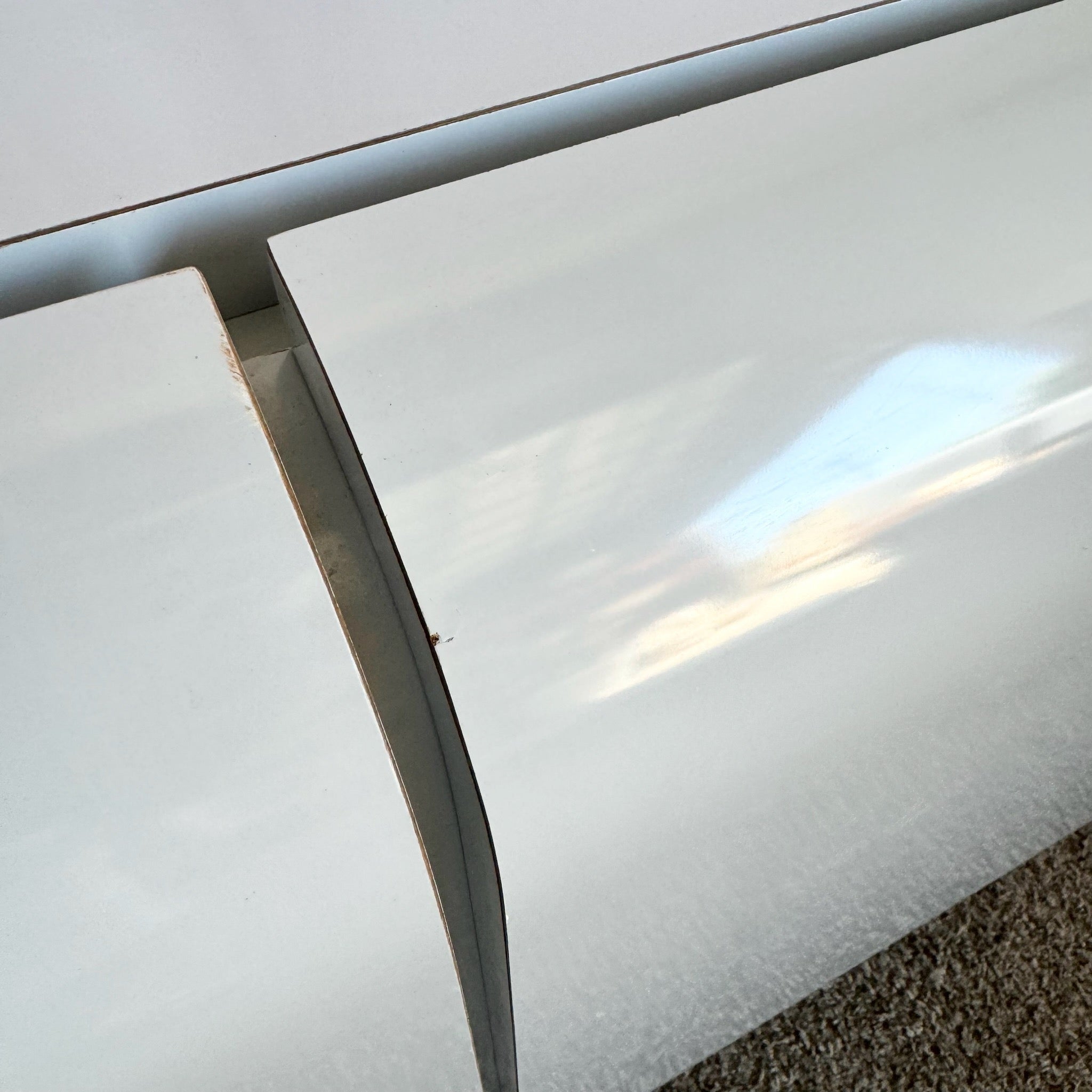 Vintage Space Age Grey Lacquer Laminate Waterfall Door Credenza - Dolphin & Flamingo