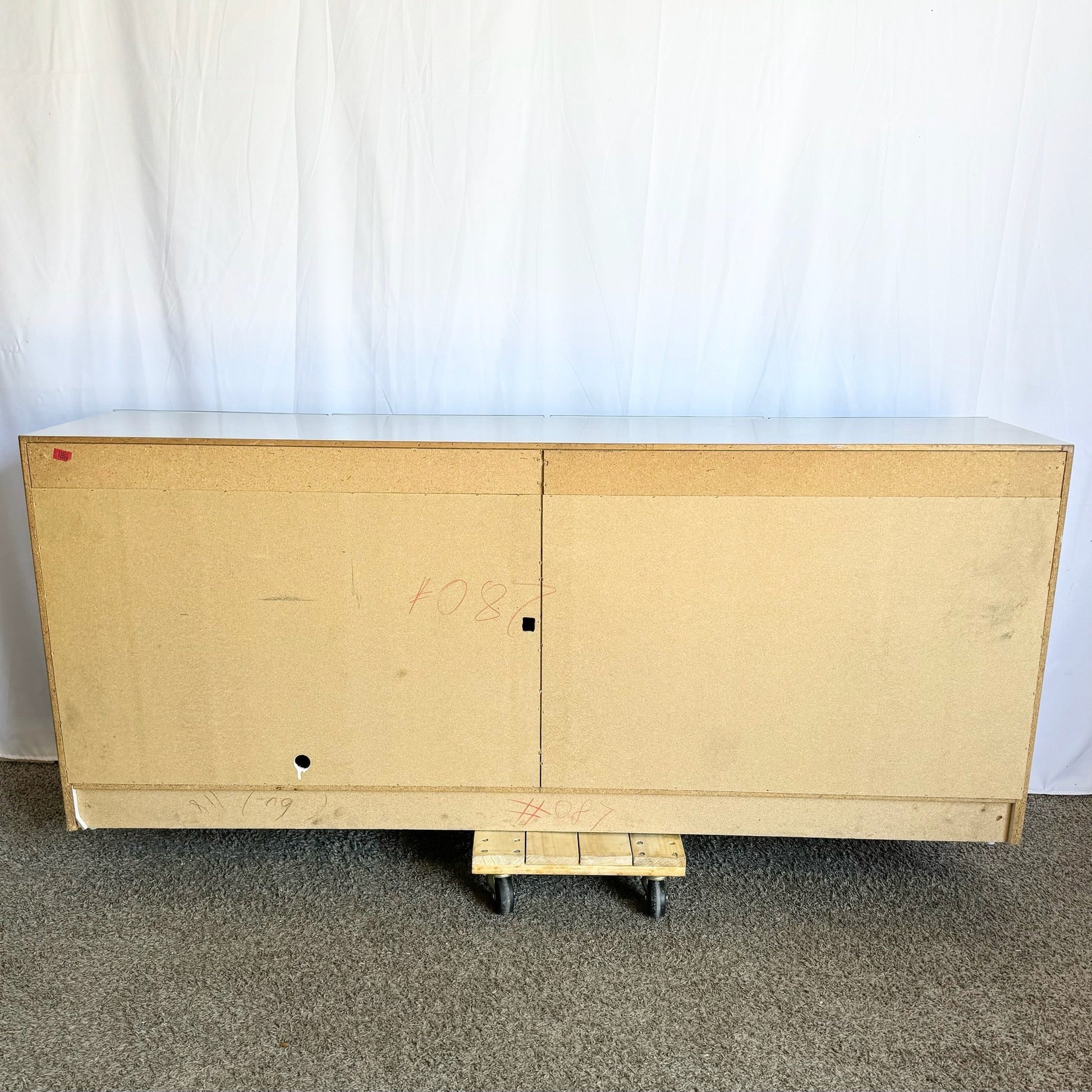 Vintage Space Age Grey Lacquer Laminate Waterfall Door Credenza - Dolphin & Flamingo