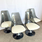 Vintage Space Age Modern Smoked Lucite Swivel Dining Chairs by Chromcraft - Set of 4 - Dolphin & Flamingo