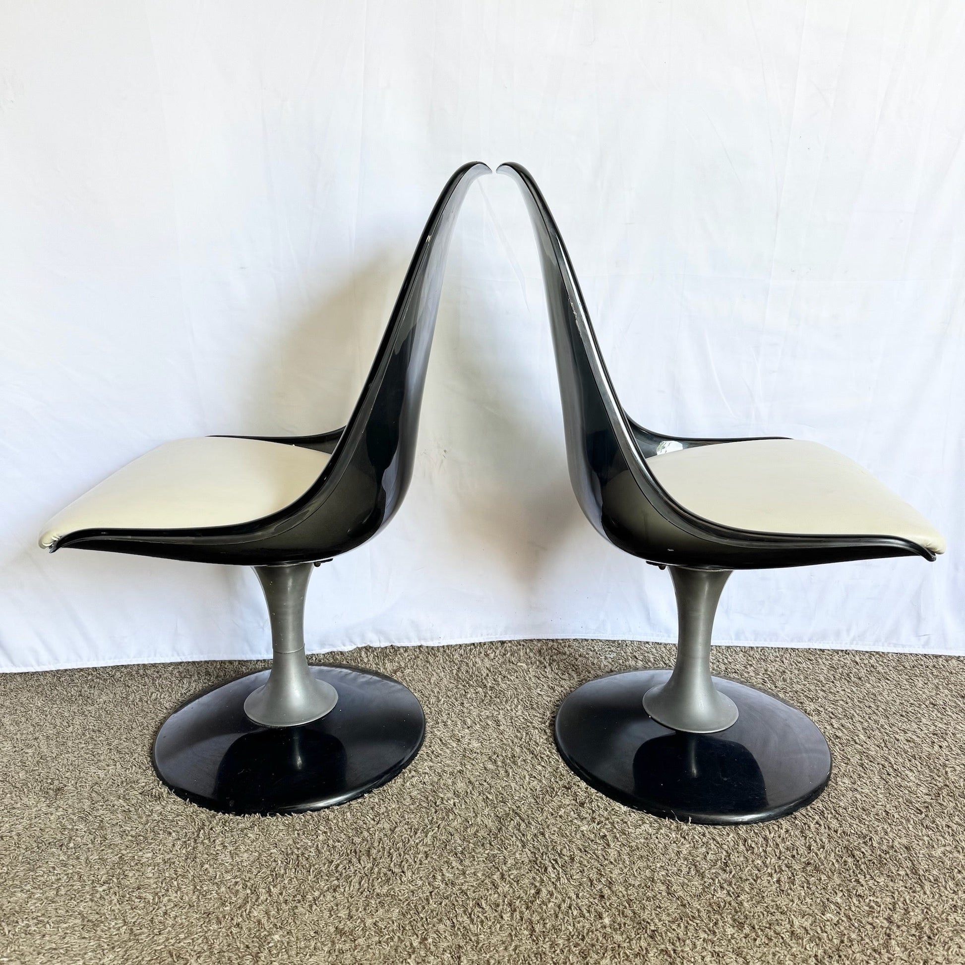 Vintage Space Age Modern Smoked Lucite Swivel Dining Chairs by Chromcraft - Set of 4 - Dolphin & Flamingo