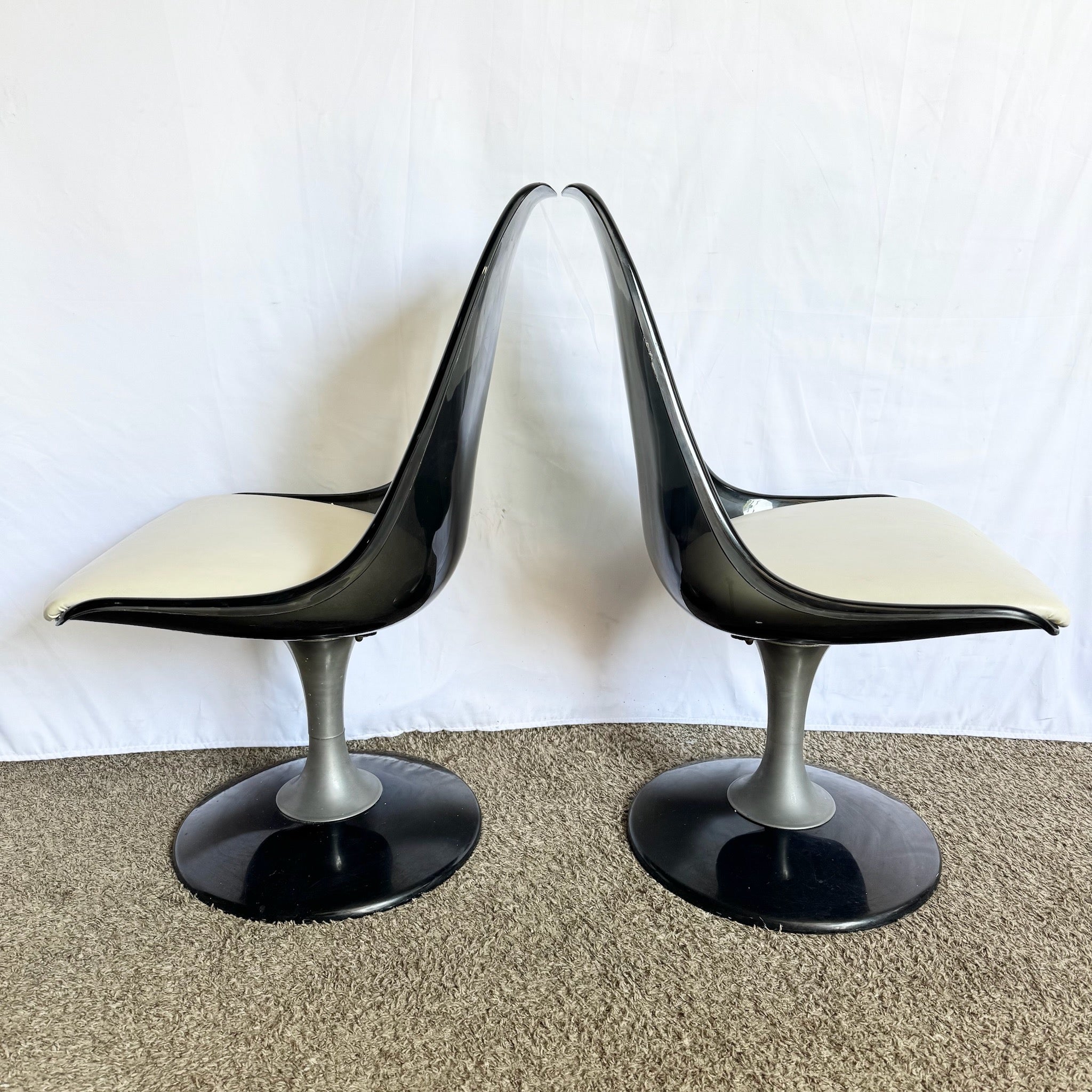 Vintage Space Age Modern Smoked Lucite Swivel Dining Chairs by Chromcraft - Set of 4 - Dolphin & Flamingo