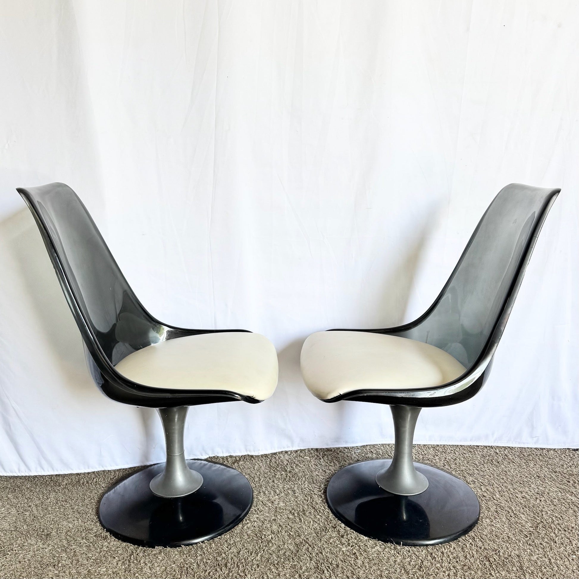 Vintage Space Age Modern Smoked Lucite Swivel Dining Chairs by Chromcraft - Set of 4 - Dolphin & Flamingo