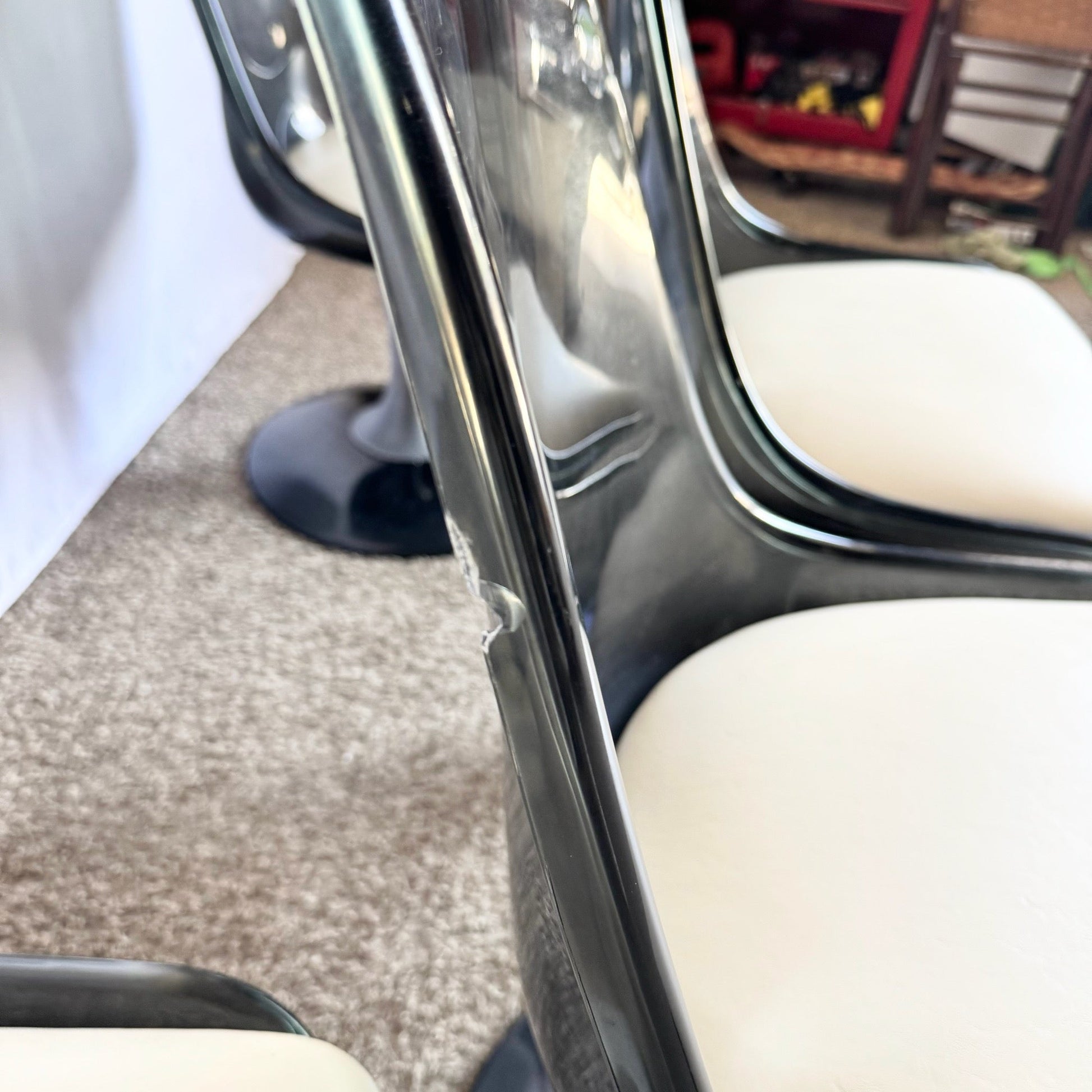 Vintage Space Age Modern Smoked Lucite Swivel Dining Chairs by Chromcraft - Set of 4 - Dolphin & Flamingo