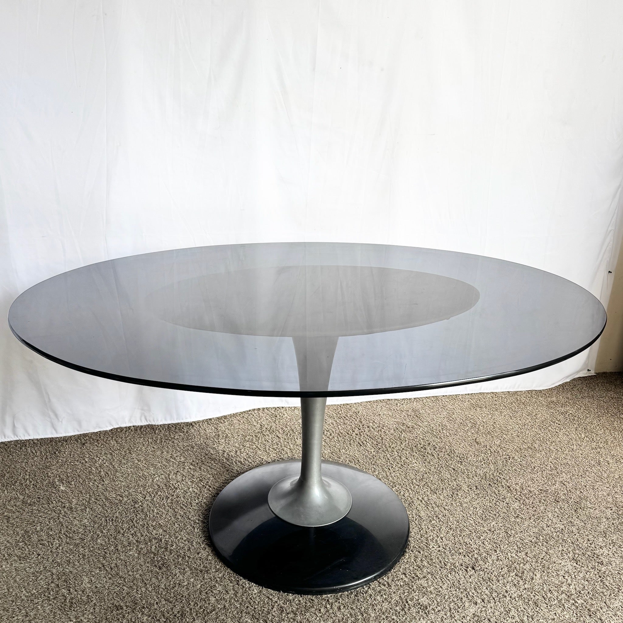 Vintage Space Age Tulip Smoked Glass Dining Table - Dolphin & Flamingo
